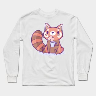 Red Panda Drinking Coffee Long Sleeve T-Shirt